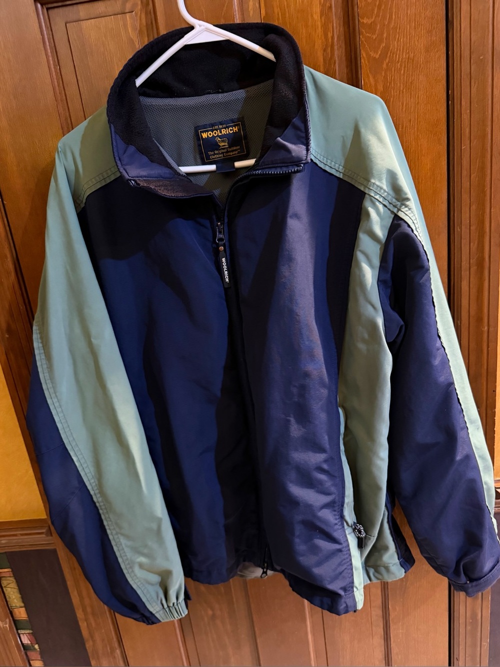 Woolrich V System Jacket Mens Large Colorblock Green Navy Blue Mesh Lined